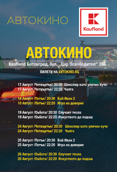 Автокино-фестивалът на Kaufland продължава в Ботевград